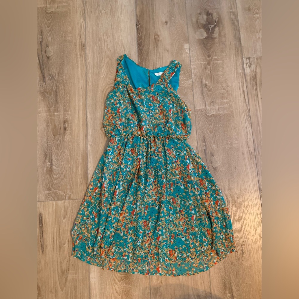 Lush Teal Floral Sleeveless Dress